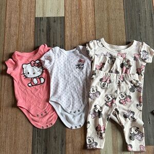 Disney Hello Kitty and Minnie Mouse Bodysuits - Pink, White, and Cream
